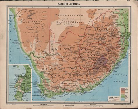 1939 Map South Africa Cape Province Transvaal Orange Free State Natal