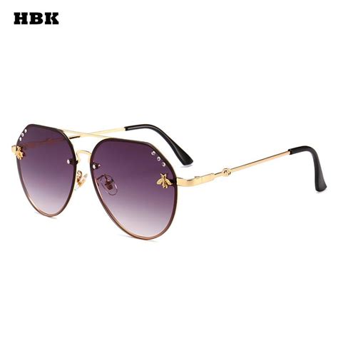 hbk pilot oversized diamond bees fashion sunglasses uv400 ocean lens plastic trendy pink purple