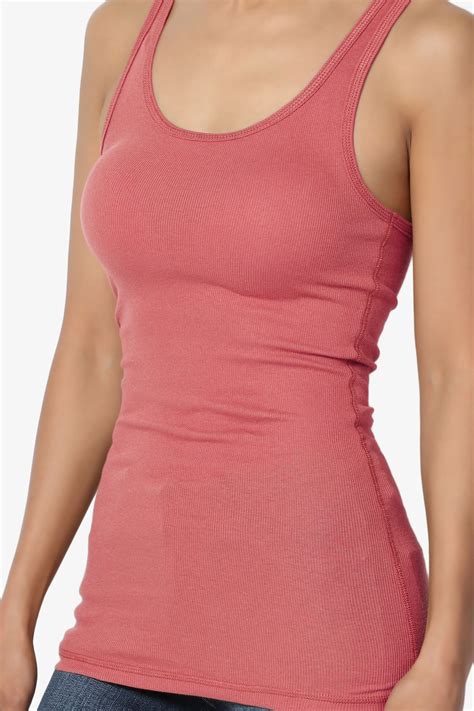 themogan themogan women s s~3xl stretchy ribbed knit fitted racerback tank top cotton jersey