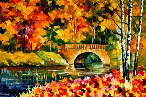 Bridge In Autumn Forest By Leonid Afremov