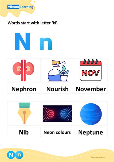 Download words start with letter 'n' worksheets | vikramlearning.com