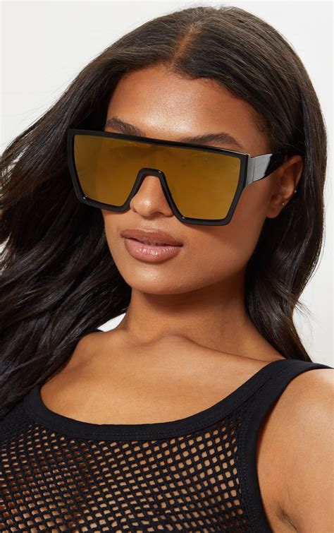 gold square oversized black frame sunglasses prettylittlething