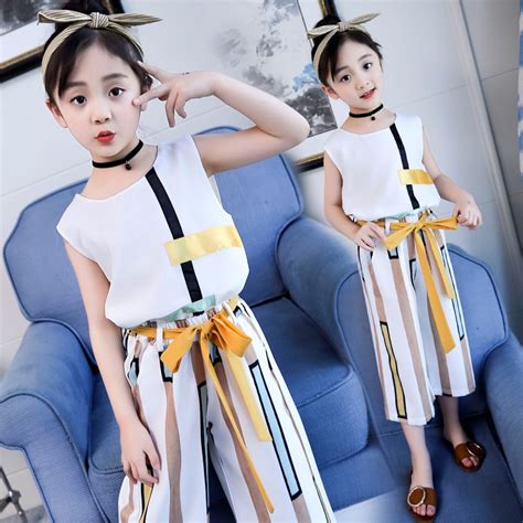 2019 Summer Kids Fashion Girls Clothing Sets 2 Pcs Chiffon Shirts