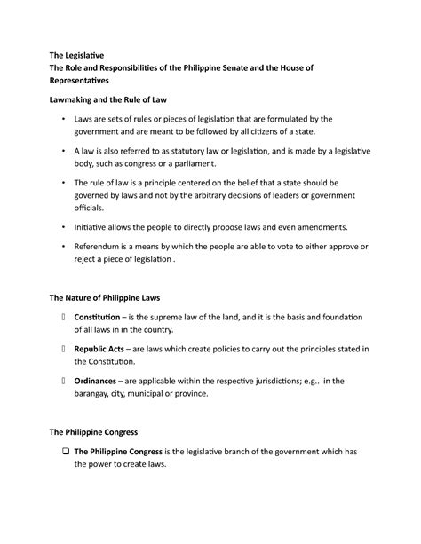 The Legislative Role And Responsibilities Of The Philippine Senate And