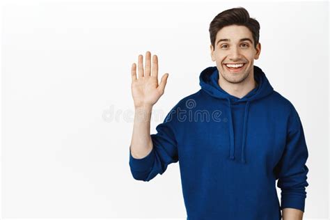 Friendly Smiling Man Waves Hand Says Hi Hello Gesture Greeting