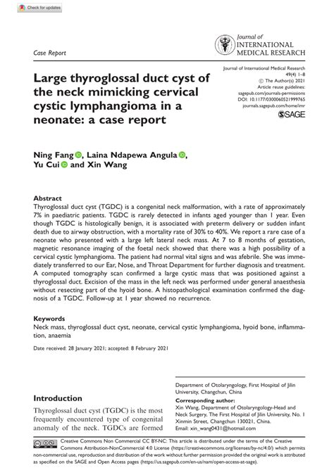 Pdf Large Thyroglossal Duct Cyst Of The Neck Mimicking Cervical