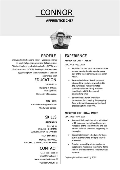 Apprentice Chef Resume And Writing Guide 20 Examples 2023