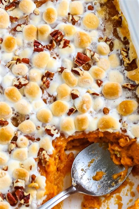 Sweet Potato Casserole With Marshmallows And Pecans