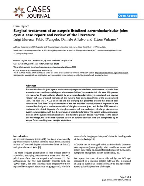 Pdf Surgical Treatment Of An Aseptic Fistulized Acromioclavicular