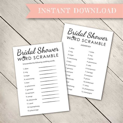 Bridal Shower Word Scramble Game Wedding Game Word Scramble Etsy
