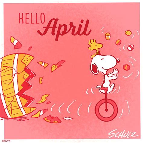 Peanuts On Twitter Hello April Snoopy Snoopy And Woodstock