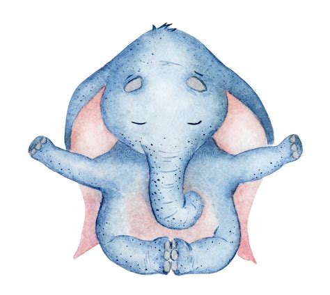 Watercolor Yoga Elephants In Lotus Position Cute Animal Illustration