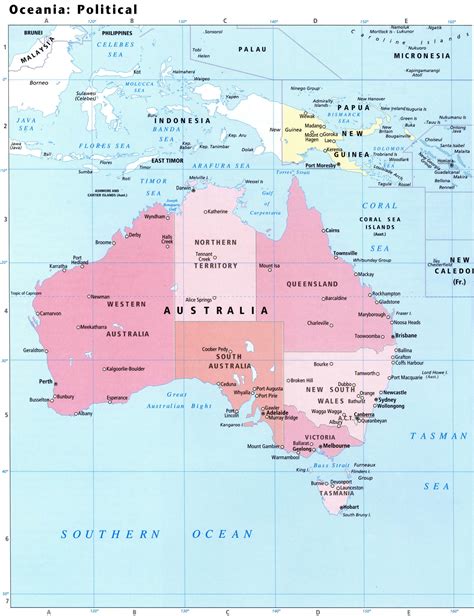 Australia And Oceania Detailed Political Map With Borders And Capitals