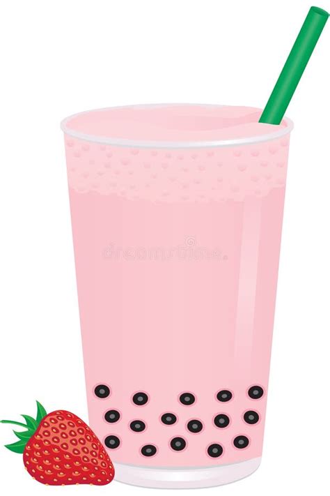 Strawberry Bubble Milk Tea With Fruit Stock Vector Illustration Of