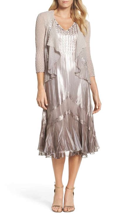 Komarov Beaded Charmeuse And Chiffon Midi Dress With Jacket Nordstrom