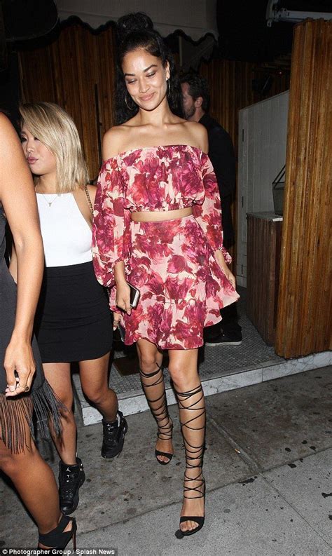 Model Shanina Shaik Puts On A Leggy Display In Pink Floral Two Piece
