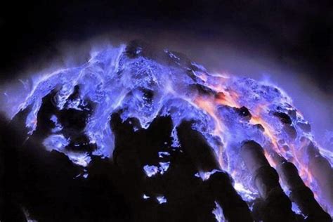 Blue Fire Lava From Kawah Ijen Volcano Indonesia R