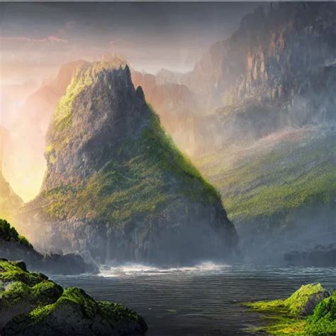 Basalt Cliffs And Mountains Floating Islands Fantasy Stable
