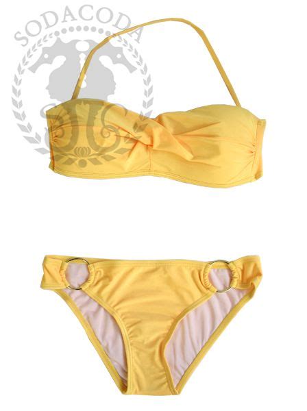 Sodacoda Twist Bandeau Bikini With Hooped Bottoms In Yellow Sml