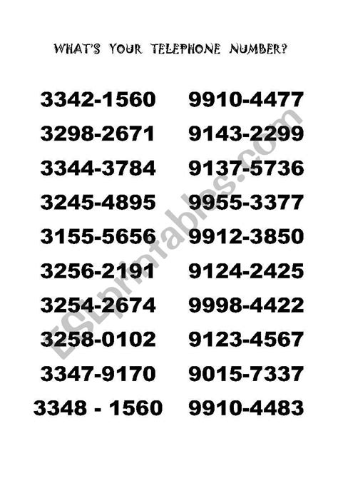 English Worksheets Phone Numbers