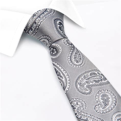 Silver Large Paisley Silk Tie The Cufflink Store