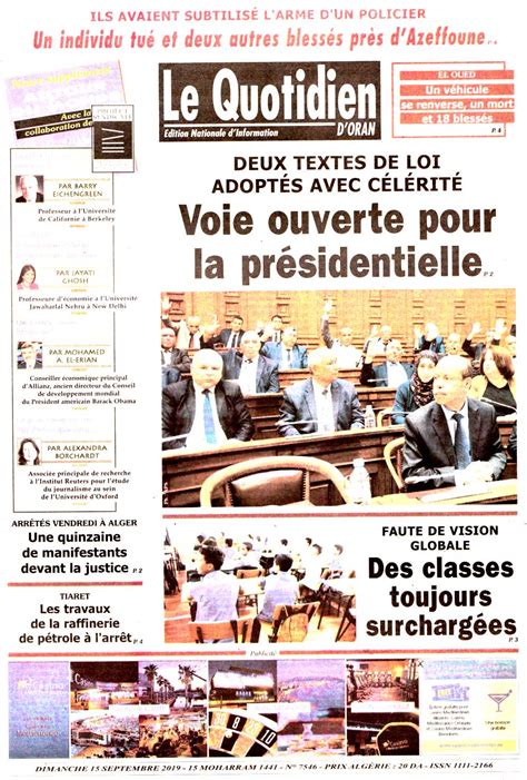 Revue De Presse Les Unes De Vos Journaux Du Dimanche 15 Septembre — Tsa