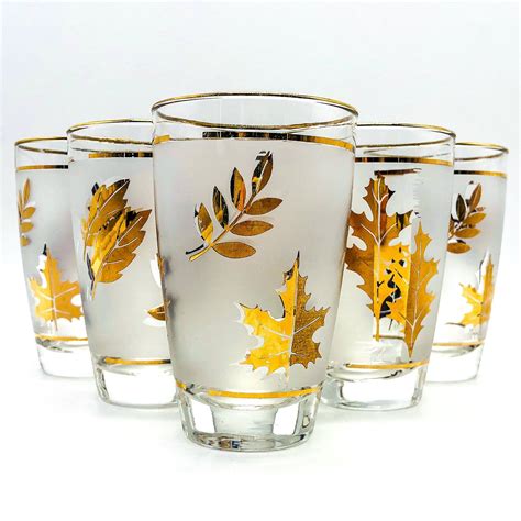 Libbey Golden Foliage Glasses Set Of 6 Flat Tumblers Etsy Vintage Glassware Vintage Pottery