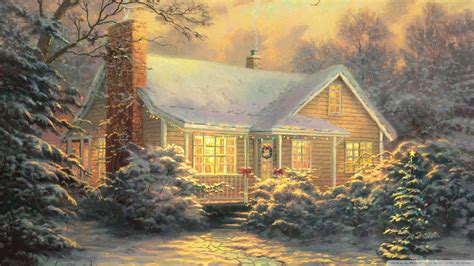 Download Christmas Cottage By Thomas Kinkade Wallpaper 1920x1080