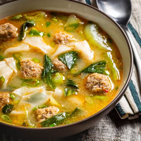 Pork Meatball Soup With Wonton Noodles And Baby Bok Choy Cooks