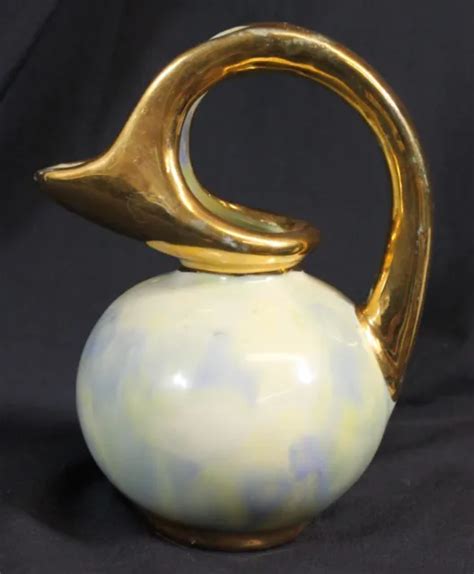 vtg pitcher creamer mid century modern mcm round atomic 6 retro ceramic gold 15 72 picclick