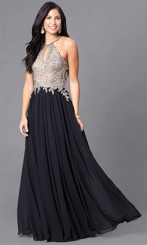 Lace Applique Bodice Long Black Prom Dress Promgirl