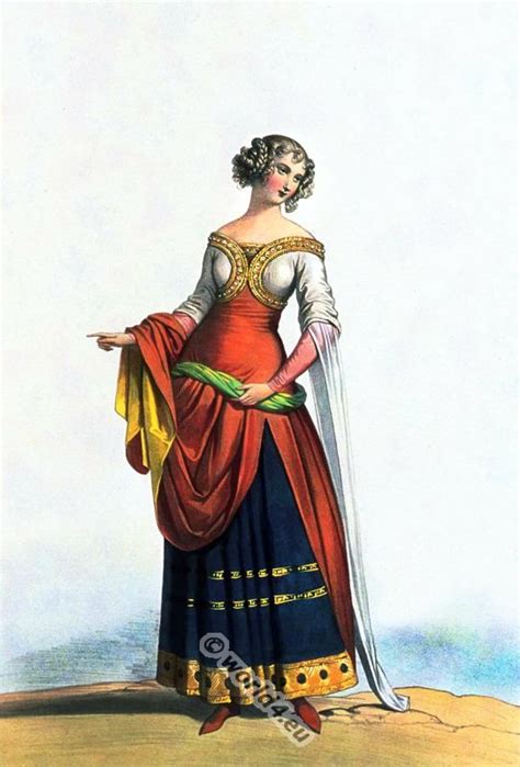 Medieval French Noblewoman In 1350 Modes And Fashion During The Middle