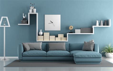 Download Wallpapers Blue Living Room 4k Blue Interior