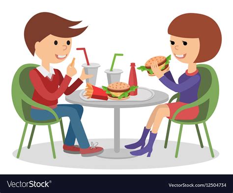 Girl And Boy Eating Fast Food Royalty Free Vector Image