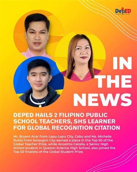 Deped Hails 2 Filipino Public School Teachers Shs Learner For Global