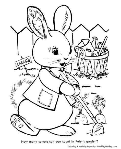A Coloring Page With A Rabbit Holding A Carrot In Its Hand And The
