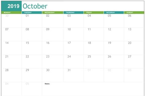 Print October 2020 Calendar Blank Template Pdf Word Excel