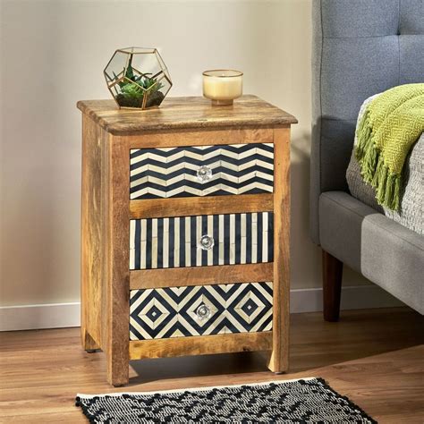 3 Drawer Table Nightstand Handcrafted Mango Wood Bedside End Etsy