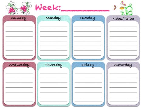 Day Printable Weekly Calendar Calendar Printables Free Templates