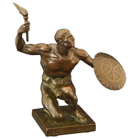 Rare Art Deco Bronze With Male Nude Holding Shield By Castiglioni 1930