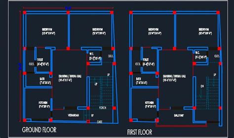 House Architectural Floor Layout Plan 25x30 Dwg Detail