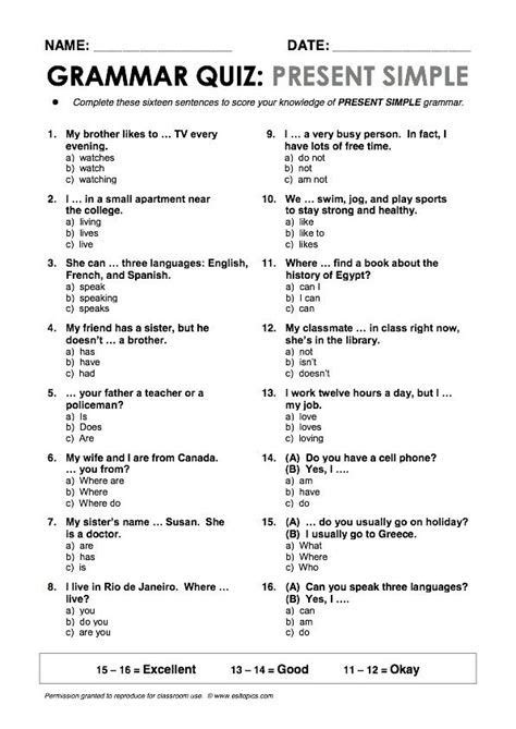 Present Simple Grammar English Esl Worksheets For Grammar Quiz