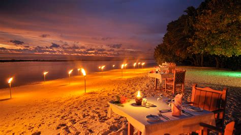 1920x1080 Dining On The Beach At Night In The Maldives