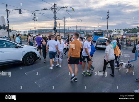 Budapest Hungary 2 September 2022 People Walking Across The Street