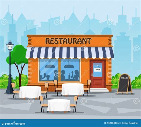Restaurant Building City Background Street Stock Vector Illustration