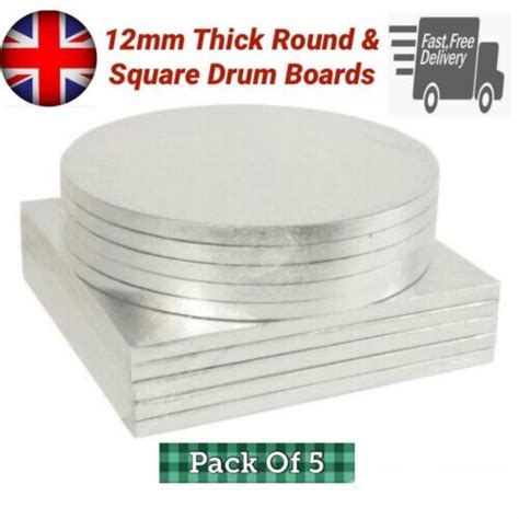 Bulk 5 Pack Round And Square Silver Cake Drum Boards 12mm Thick
