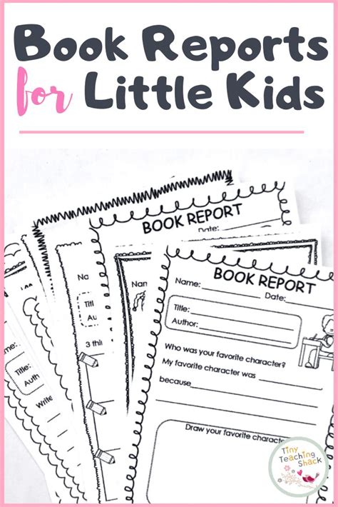 The Book Reports For Little Kids Is Shown In Pink And White With Black