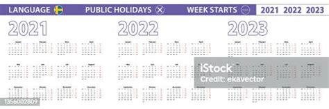 Simple Calendar Template In Swedish For 2021 2022 2023 Years Week