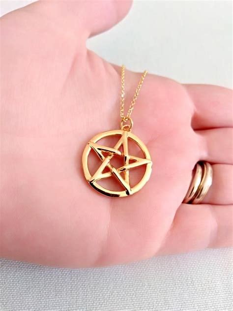 Gold Pentagram Pendant Sterling Silver Pentacle Necklace Etsy