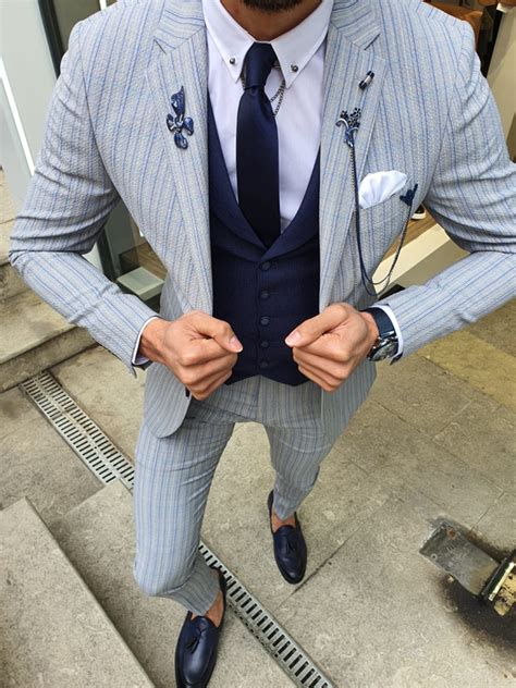 Buy Gray Slim Fit Pinstripe Suit By With Free Shipping